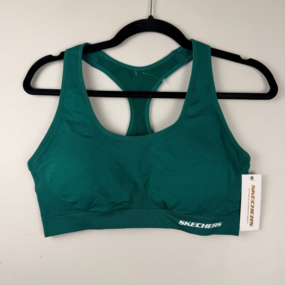 Skechers Seamless Sports Bra Women's Size XL Green Racerback with Removable Pads